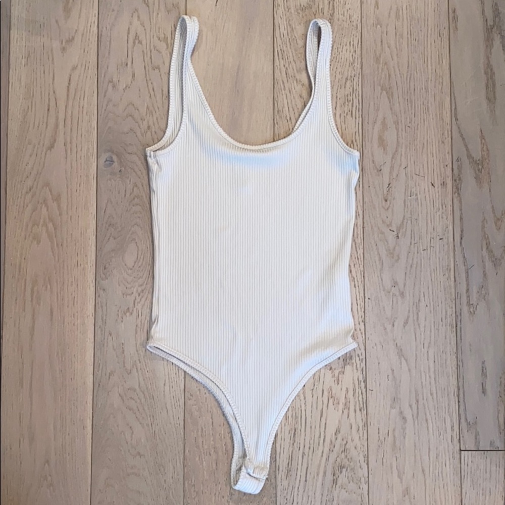 Y.A.S Ribbed Bodysuit with Scoop Neck in Cream
